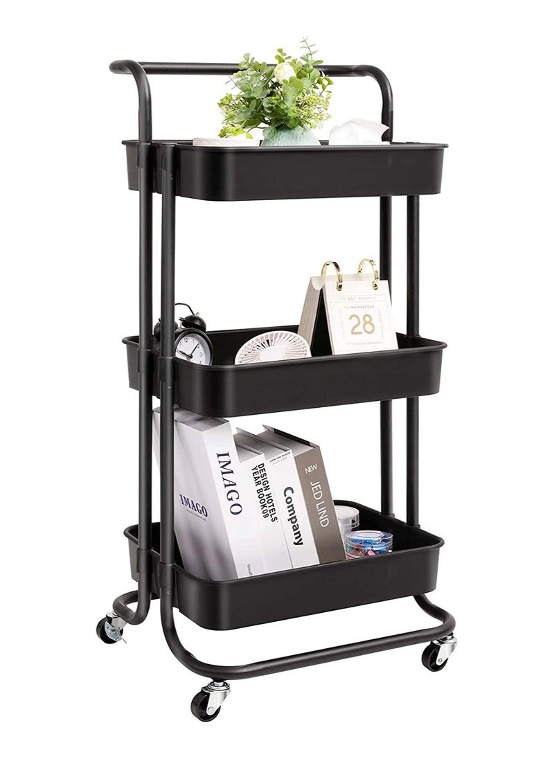 DubaiGallery - 3 Tier Metal Utility Multipurpose Trolley Organizer Cart With Wheels For Office, Kitchen Bathroom Bedroom - Image 1