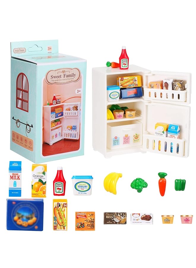 KASTWAVE Miniature Dollhouse Refrigerator Toy 16 Pieces Mini Refrigerator Decorations Miniature Stuff Pretend Toy Decorations Drink Bottles Ice Creams Fake Ice Cubes For Kitchen Game Party Play Toys - Image 1
