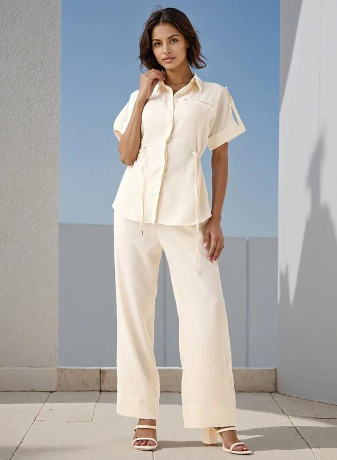 Iconic Iconic Regular Fit Collared Utility Shirt with Tie-Up Detail