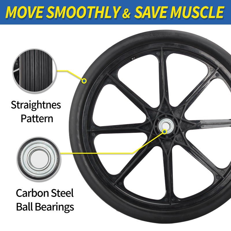 GICOOL 20" Flat Free Tire and Wheel, with 3/4" & 5/8" Bearing, 2.45" Centered Hub, Replacement Wheel For Rubbermaid Wheelbarrow, Garden Yard Cart, 2 Pcs - Image 4