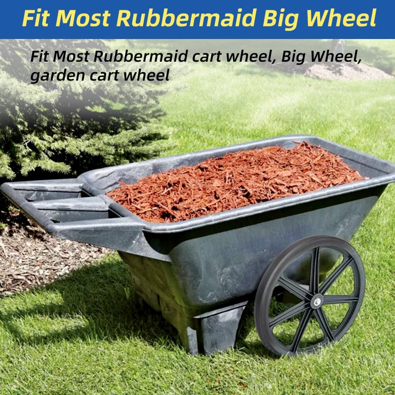 GICOOL 20" Flat Free Tire and Wheel, with 3/4" & 5/8" Bearing, 2.45" Centered Hub, Replacement Wheel For Rubbermaid Wheelbarrow, Garden Yard Cart, 2 Pcs - Image 3