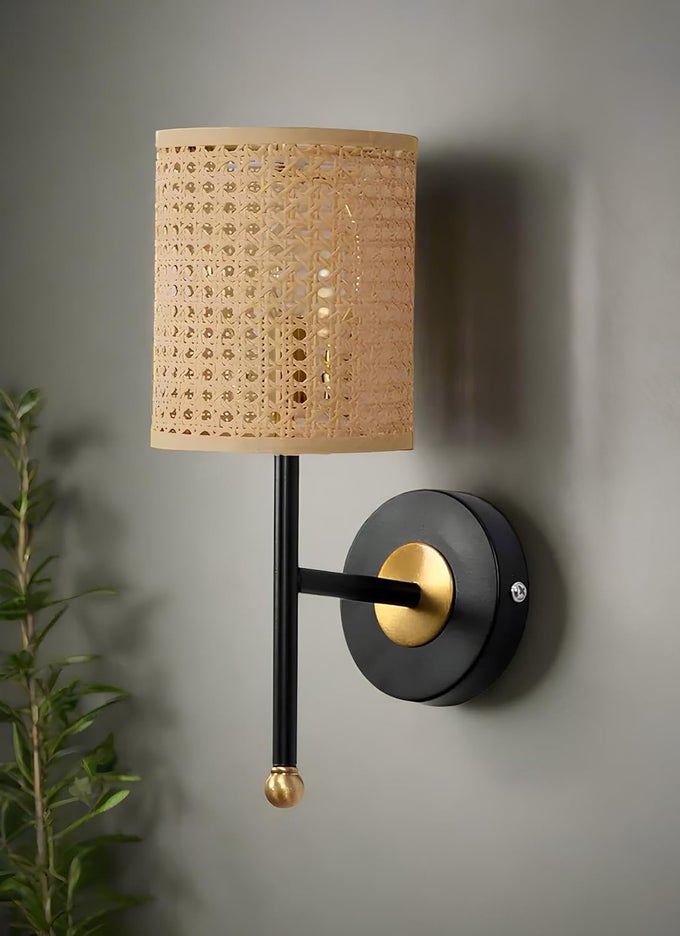 ANTIQUE BRASS FINISH WALL LAMPS FOR LIVING ROOMS WITH BAMBOO SHADE | RATTAN AND CANE WALL LAMPS FOR BEDROOM | WICKER WALL LIGHTS- ANUSHA