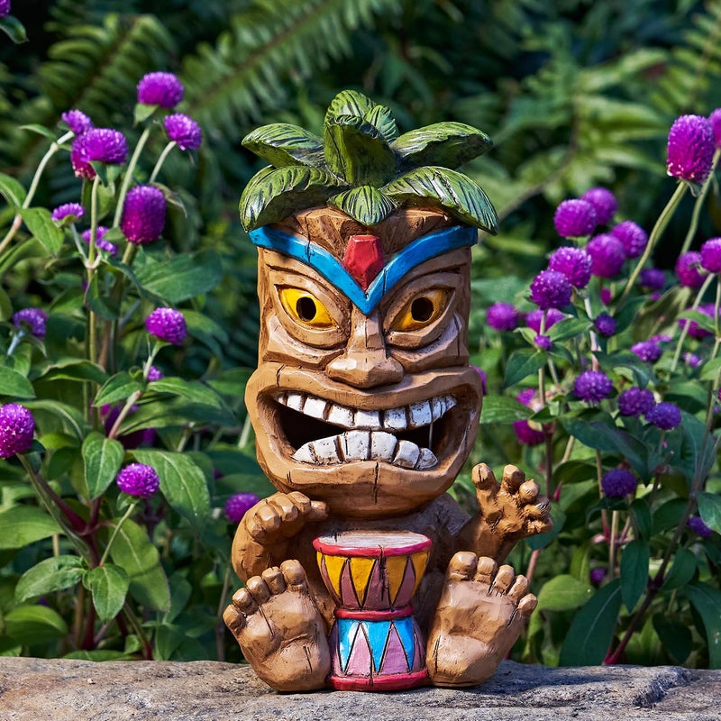 Yiosax Outdoor Tiki Statue Decoration-Solar Power Light Tiki Garden Statues-Tiki Bar Decor Totem Pole Waterproof Figurines for Garden,Patio,Balcony,Yard,Lawn Ornament,10.43 Inch Tall - Image 2