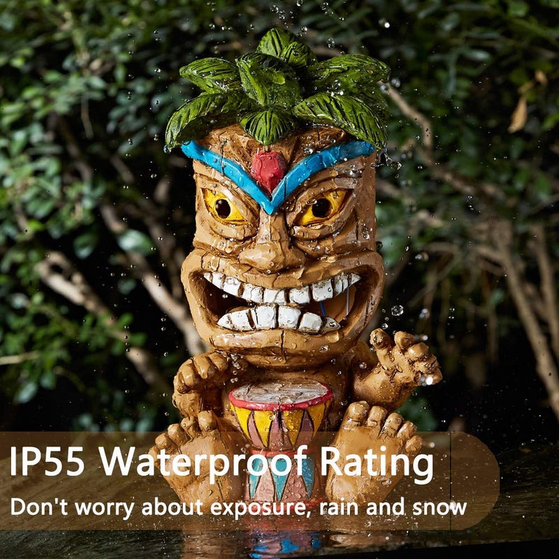 Yiosax Outdoor Tiki Statue Decoration-Solar Power Light Tiki Garden Statues-Tiki Bar Decor Totem Pole Waterproof Figurines for Garden,Patio,Balcony,Yard,Lawn Ornament,10.43 Inch Tall - Image 5