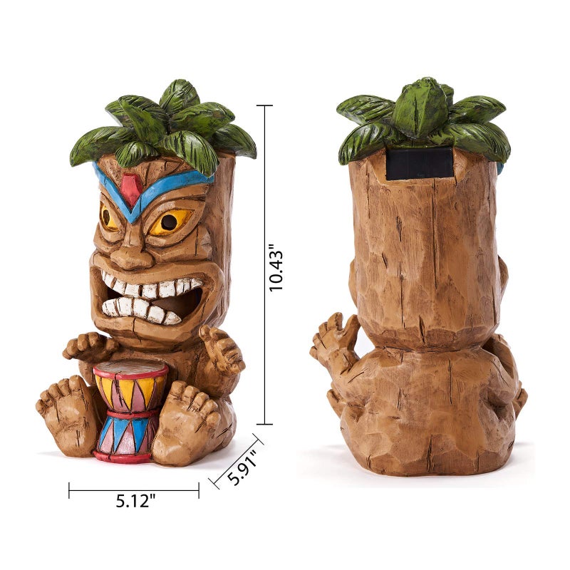 Yiosax Outdoor Tiki Statue Decoration-Solar Power Light Tiki Garden Statues-Tiki Bar Decor Totem Pole Waterproof Figurines for Garden,Patio,Balcony,Yard,Lawn Ornament,10.43 Inch Tall - Image 3