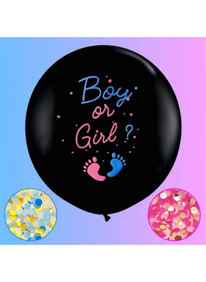 Heboland - Jumbo Gender Reveal Confetti Balloons 2Pcs 36" Black Boy Or Girl Balloon Come With Blue Pink Confetti For Baby Gender Reveal Party Idea - Image 1