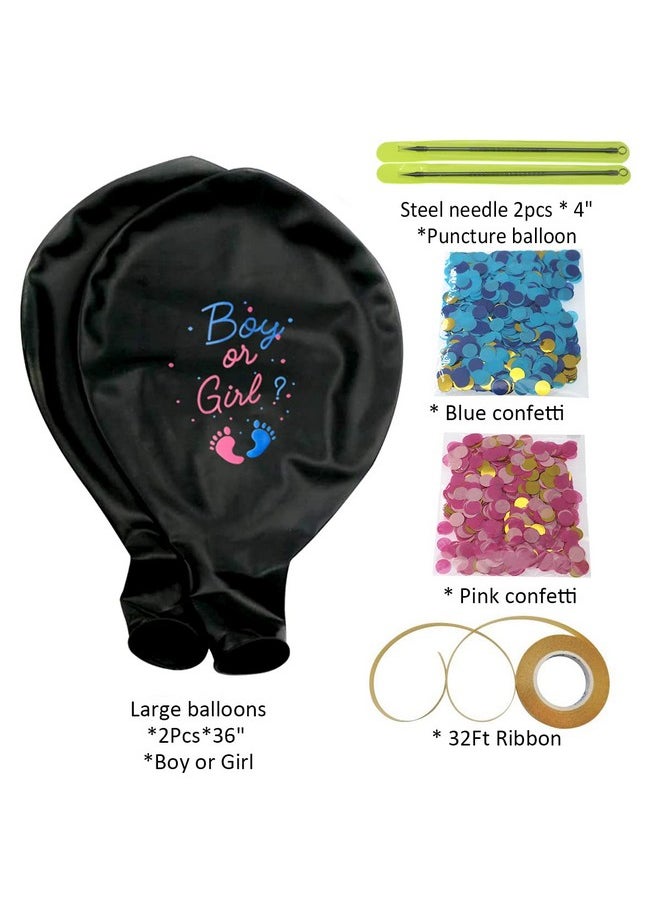 Heboland - Jumbo Gender Reveal Confetti Balloons 2Pcs 36" Black Boy Or Girl Balloon Come With Blue Pink Confetti For Baby Gender Reveal Party Idea - Image 1