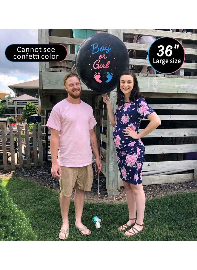 Heboland - Jumbo Gender Reveal Confetti Balloons 2Pcs 36" Black Boy Or Girl Balloon Come With Blue Pink Confetti For Baby Gender Reveal Party Idea - Image 1