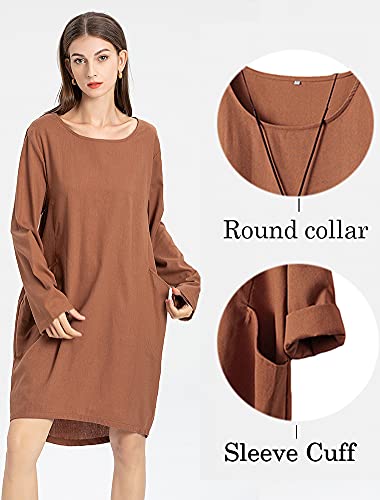 Minibee Women's Oversized Tunic Dress Long Sleeve Loose Baggy Tshirt Tops with Pockets Orange XL - Image 4