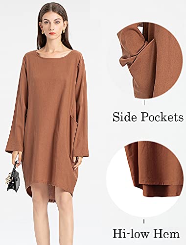 Minibee Women's Oversized Tunic Dress Long Sleeve Loose Baggy Tshirt Tops with Pockets Orange XL - Image 5