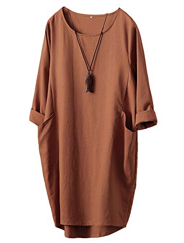 Minibee Women's Oversized Tunic Dress Long Sleeve Loose Baggy Tshirt Tops with Pockets Orange XL - Image 2