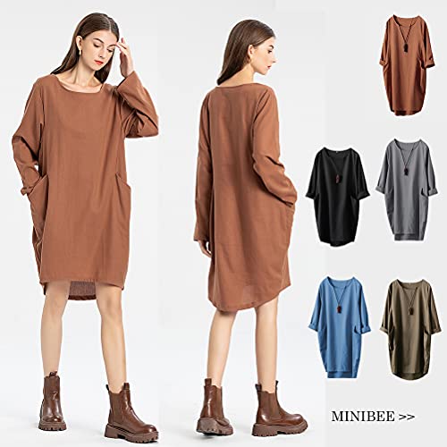 Minibee Women's Oversized Tunic Dress Long Sleeve Loose Baggy Tshirt Tops with Pockets Orange XL - Image 3