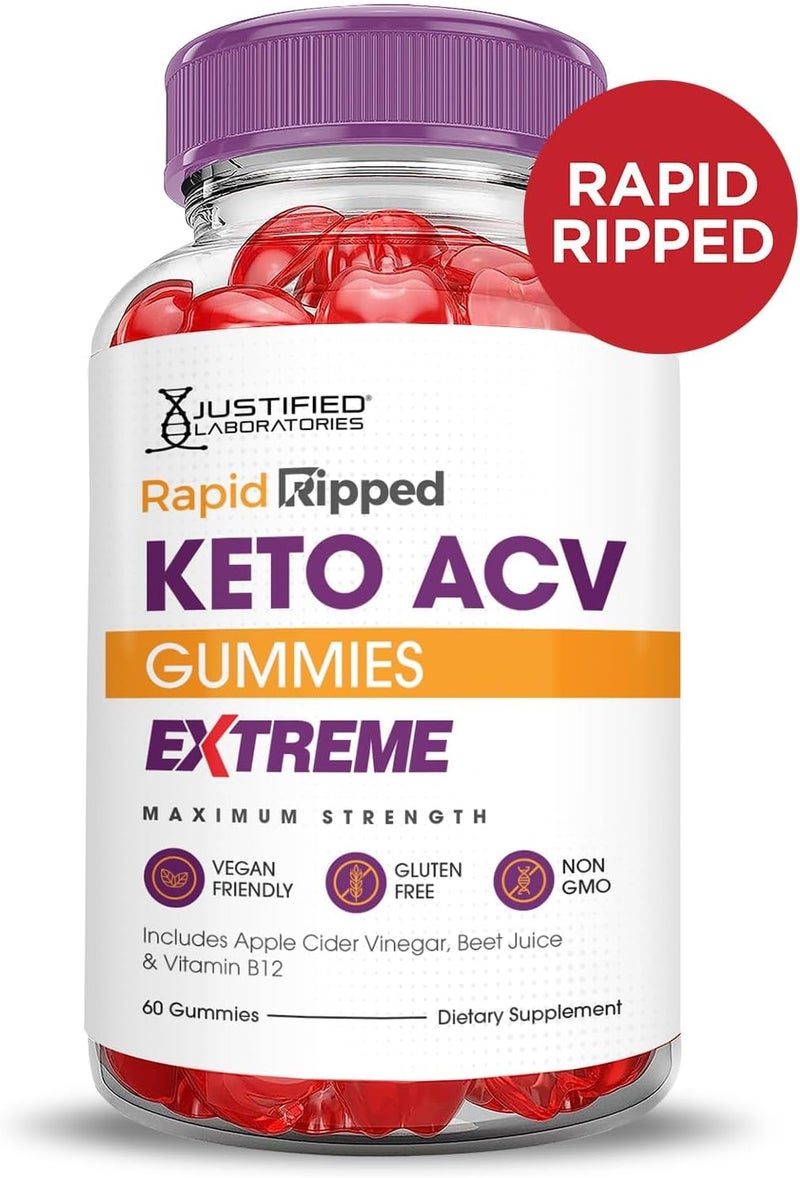 Justified Laboratories 3 Pack Rapid Ripped Keto ACV Gummies Extreme 2000MG Rapidripped Keto Gummies Apple Cider Vinegar Formulated with Pomegranate Beet Juice Powder B12 Vegan Non GMO 180 Gummys - Image 4