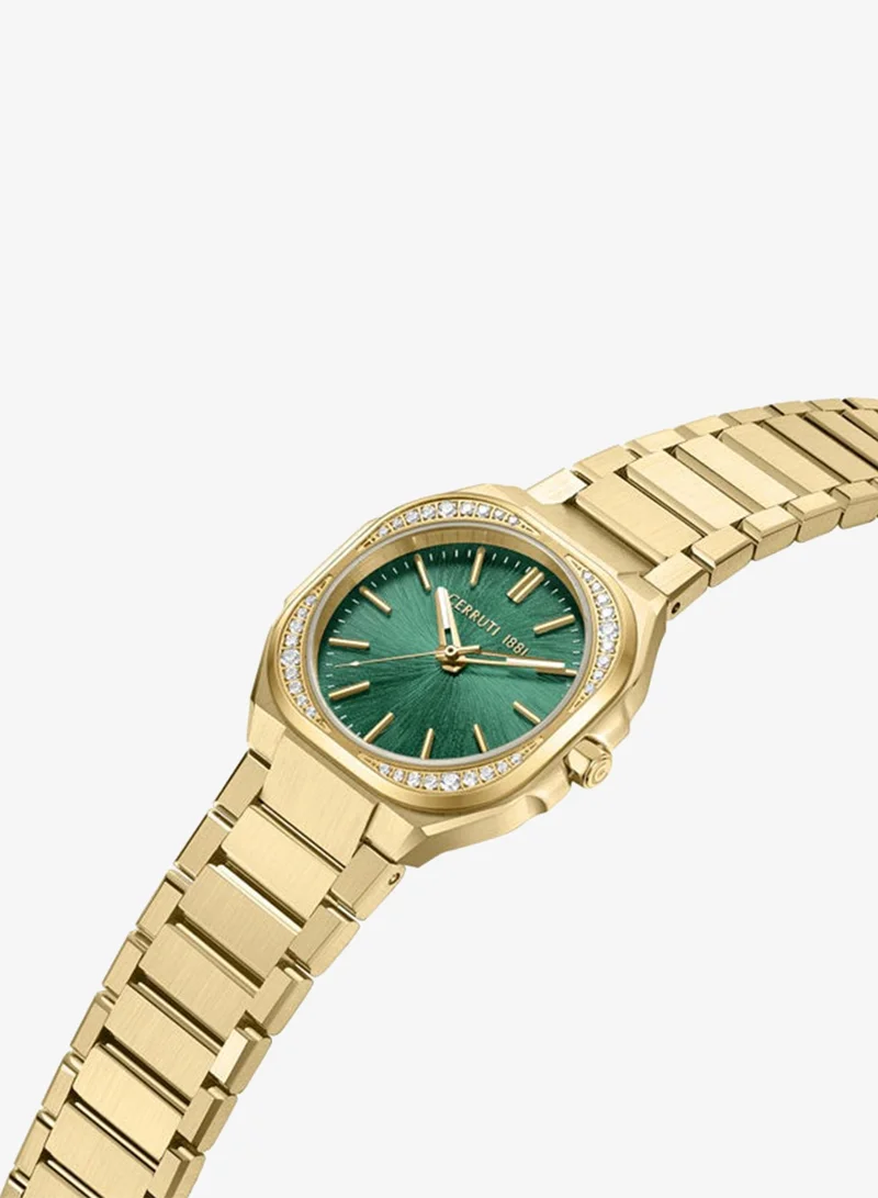 شيروتي 1881 Leadri Green Dial Stainless Steel Bracelet Analog Watch for Women, 32mm