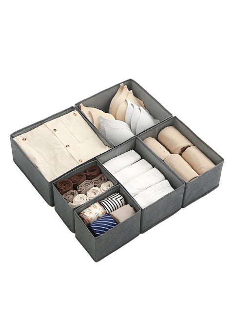 Cloth Storage Box, Foldable Drawer Organizer with a Baseboard for Enhanced Stability and Dimensionality, Ideal for Socks, Bras, Towels, Ties, Shirts,Gray (Set of 6)