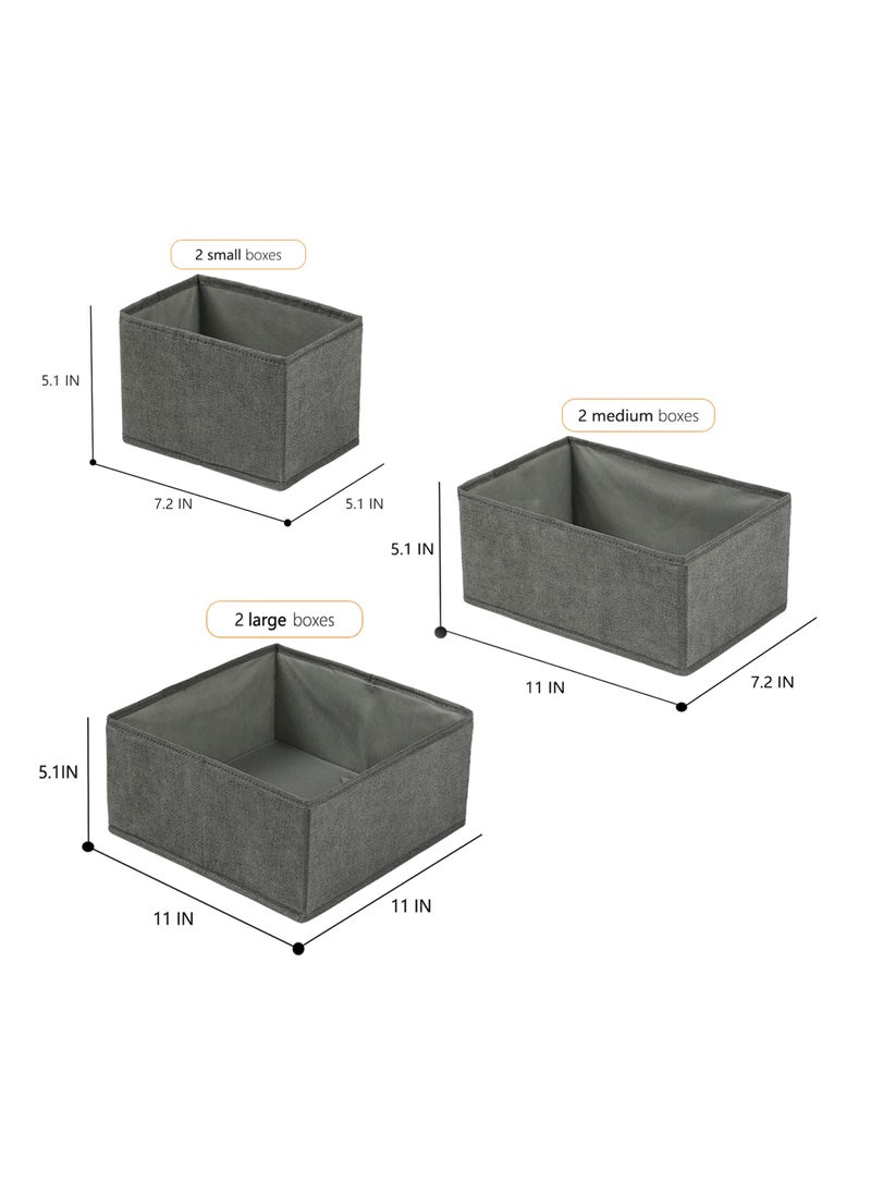PureScape - Cloth Storage Box, Foldable Drawer Organizer with a Baseboard for Enhanced Stability and Dimensionality, Ideal for Socks, Bras, Towels, Ties, Shirts,Gray (Set of 6) - Image 1