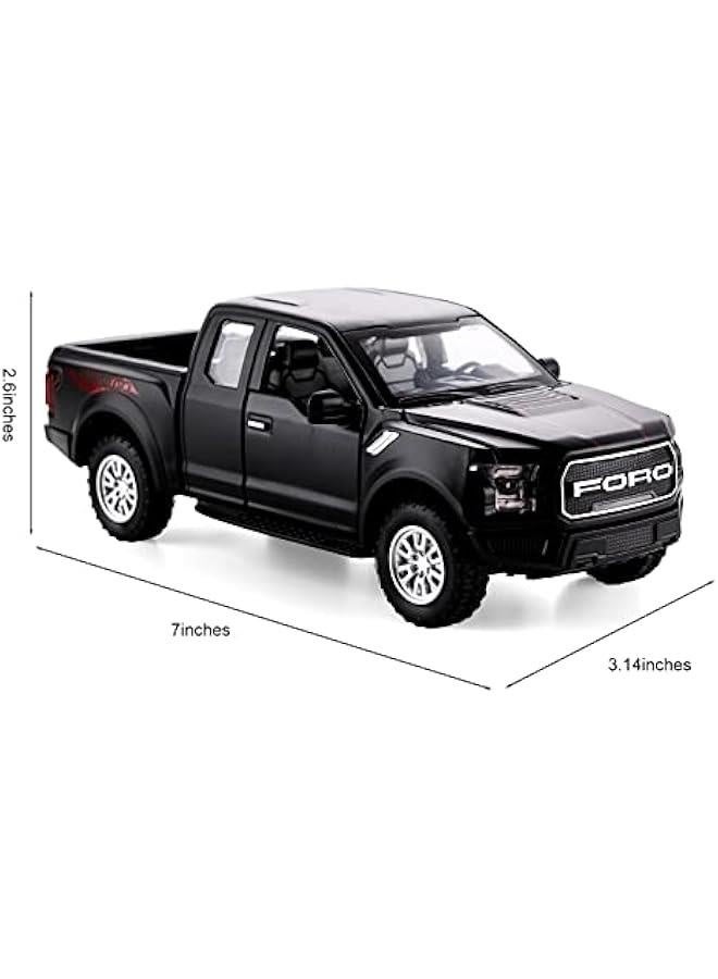 F150 Pickup Truck Toys for Boys Age 3-8 Raptor Toy Trucks for Boy Ages 4-7 Diecast Metal Model Truck with Light and Sound Pull Back Toy Cars Gifts for 3+ Year Old Kids (Black) - Image 3