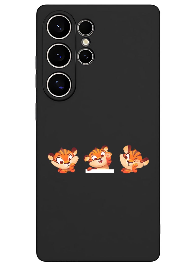 Theodor Protective Slim Fit Case Liquid Silicone Cover with Full Body Protection Anti-Scratch Shockproof Case For Samsung Galaxy S25 Ultra (Black) - Cute tiger expressions  - Image 1