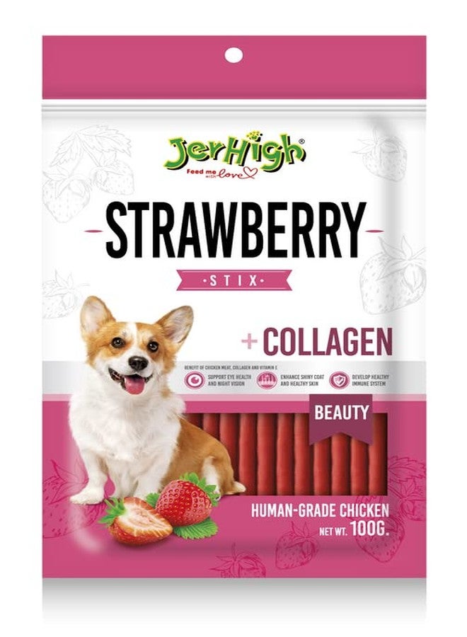 JerHigh Fully Digestible Healthy Snack & Training Treat Human Grade High Protein Chicken with Strawberry Flavour 100 G + 20% Extra (Pack of 6) - DogsNCats,All Life Stages - Image 1