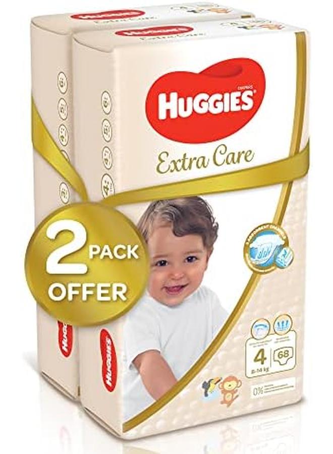 هجيز اكسترا كير مقاس 4 8 14 كجم عبوة مزدوجة جامبو 136 حفاضة - Image 2
