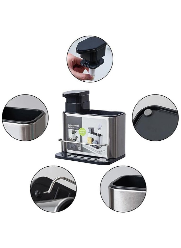 ECVV 3-in-1 Dish Soap Dispenser for Kitchen Sink, Stainless Steel Sponge Holder with Liquid Soap Dispenser and Removable Water Leakage Tray  - Image 4