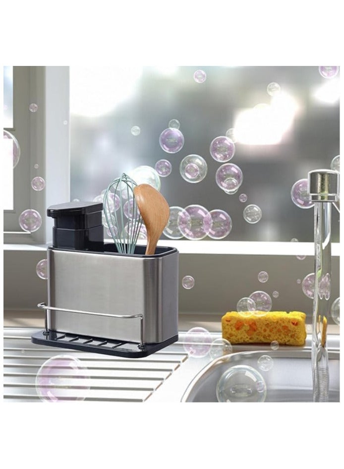 ECVV 3-in-1 Dish Soap Dispenser for Kitchen Sink, Stainless Steel Sponge Holder with Liquid Soap Dispenser and Removable Water Leakage Tray  - Image 5