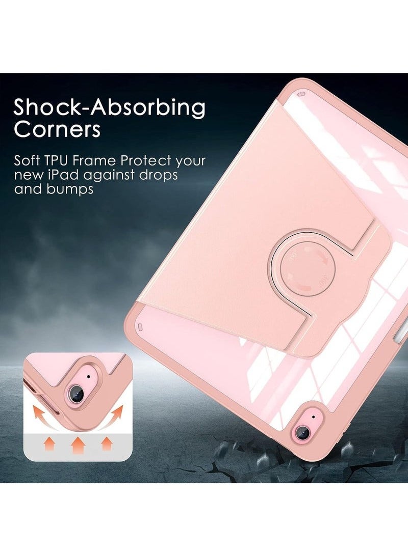 Case for iPad 10th Generation 10.9 2022 / iPad 11th Generation (A16) 10.9 Inch 2025 Built-in Pencil Holder 360 Degree Rotation Protective Stand Cover Clear Back, (Auto Wake / Sleep ) Clear / Pink - Image 5