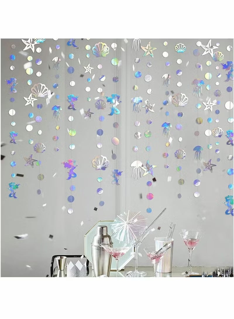 جيفت ٤ قطع من أكاليل الحفلات، أكاليل حورية البحر، مع قنديل البحر، صدف، لؤلؤة، نجمة بحر، شريط ورقي مجسم، لحفلات أعياد الميلاد، حفلات توديع العزوبية، حفلات استقبال المولود تحت الماء، ديكورات حفلات. - Image 4