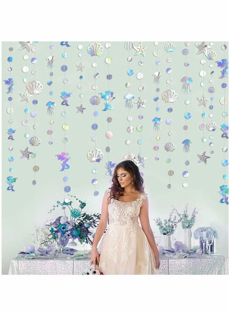 جيفت ٤ قطع من أكاليل الحفلات، أكاليل حورية البحر، مع قنديل البحر، صدف، لؤلؤة، نجمة بحر، شريط ورقي مجسم، لحفلات أعياد الميلاد، حفلات توديع العزوبية، حفلات استقبال المولود تحت الماء، ديكورات حفلات. - Image 2