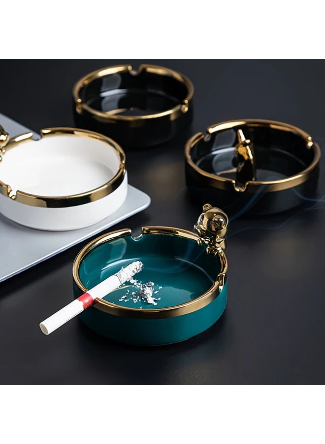Black Ceramic Ashtray With Gold Rim Odorless Portable Smoke Tray For Home Office - Image 1