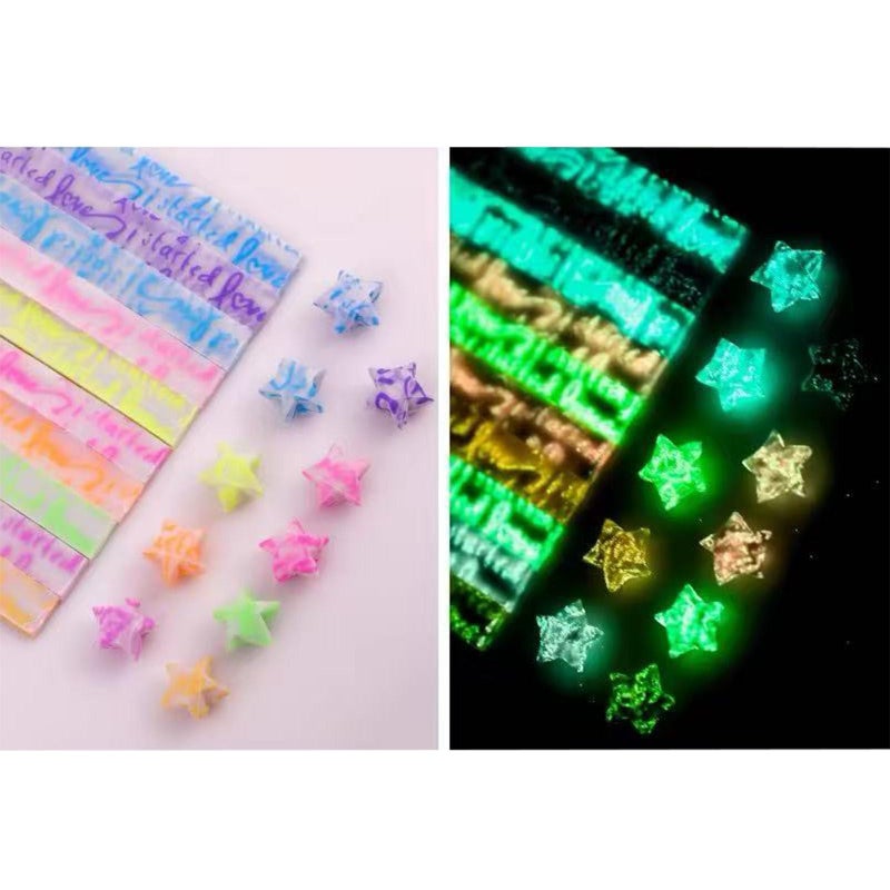 CKNCY 300 Sheets Luminous Origami Star Paper Strips 18 Different Styles Glow in the Dark Lucky Paper Stars Strips for DIY Handmade Crafts - Image 1
