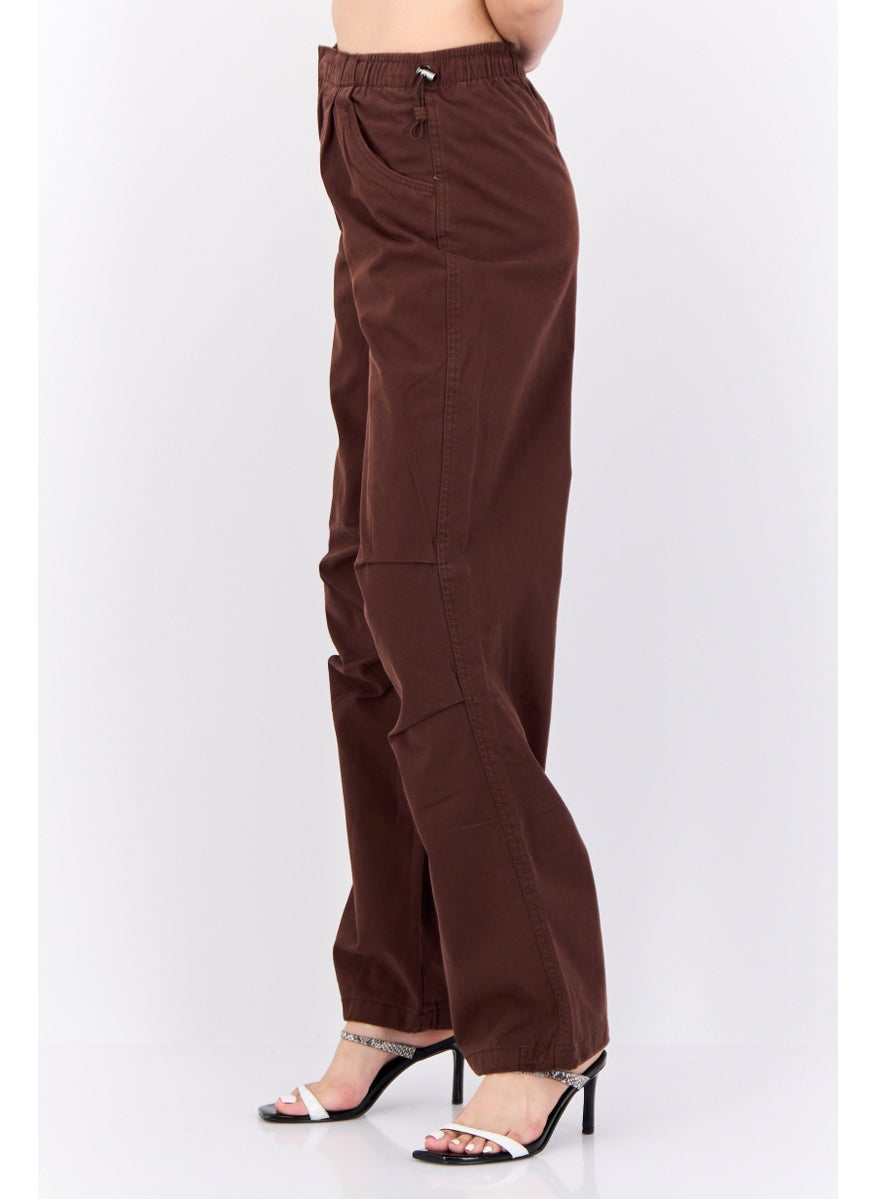 Bershka Women Regular Fit Plain Parachute Jogger Pants, Brown  - Image 2