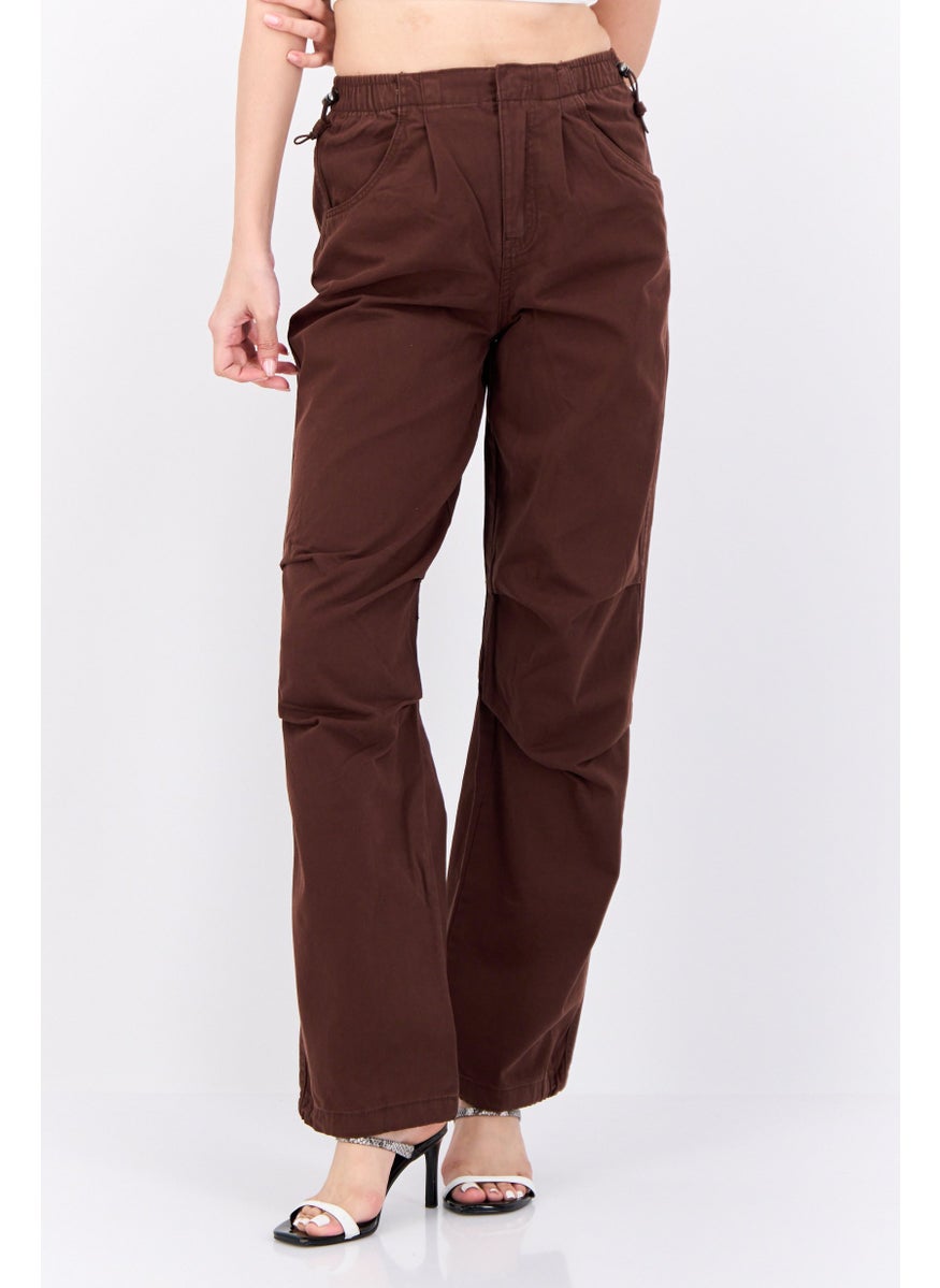 Bershka Women Regular Fit Plain Parachute Jogger Pants, Brown  - Image 1