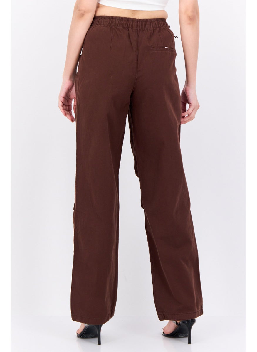 Bershka Women Regular Fit Plain Parachute Jogger Pants, Brown  - Image 3