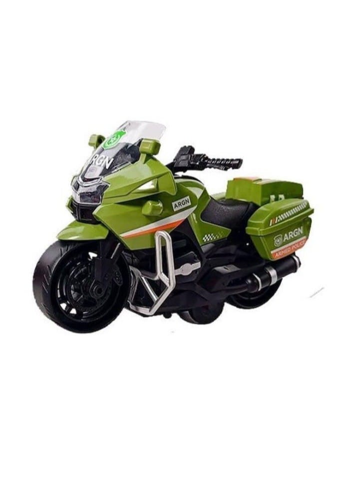 دراجة نارية للشرطة، لعبة دراجة نارية قابلة للسحب، نموذج دراجة نارية بمقياس 1:12 للأطفال، دراجة نارية قابلة للسحب - ألعاب تصميم مركبات الطوارئ (أخضر وأسود) - Image 1