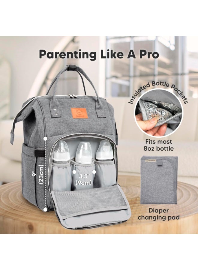 KeaBabies Baby Diaper Bag Backpack - Large Baby Bag for Boys, Girls, Waterproof Multi Function Travel Diaper Backpack with Changing Pad, Durable Travel Essentials for Moms and Dads (Classic Gray) - Image 3