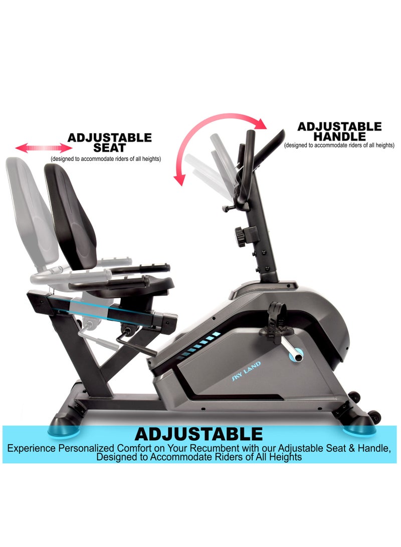 Sky Land New Design Fitness Exercise Bike With Wheels For Easy Transport |Magnetic Recumbent Bike With Backrest Seat For Semi-lying Cycling, Fit Show App, 2-Way Flywheel,8-Level Resistance & Tablet Rack - Image 4