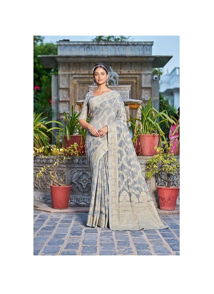 Women's Lucknowi Chikankari Linen cotton Woven Sarees For Women with Blouse sarees for Women
