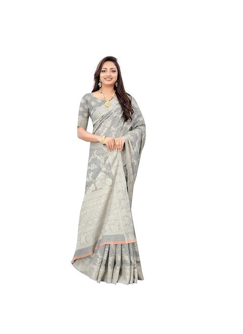 Women's Lucknowi Chikankari Linen cotton Woven Sarees For Women with Blouse sarees for Women