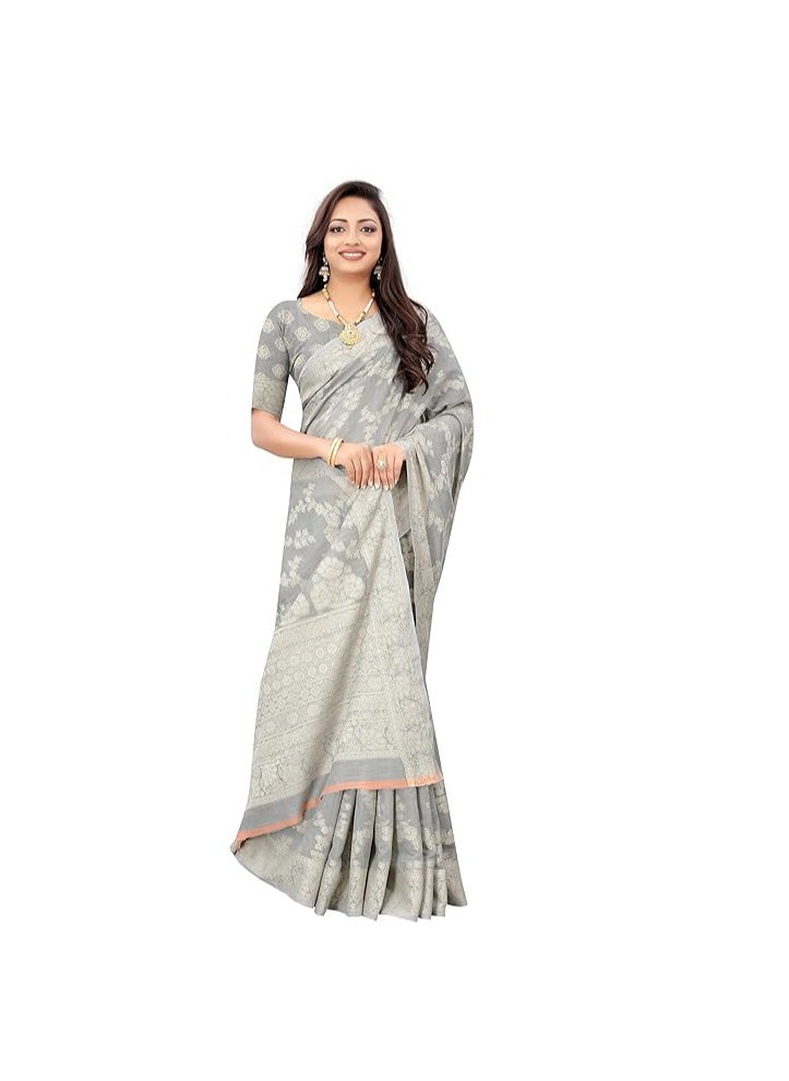 Women's Lucknowi Chikankari Linen cotton Woven Sarees For Women with Blouse sarees for Women