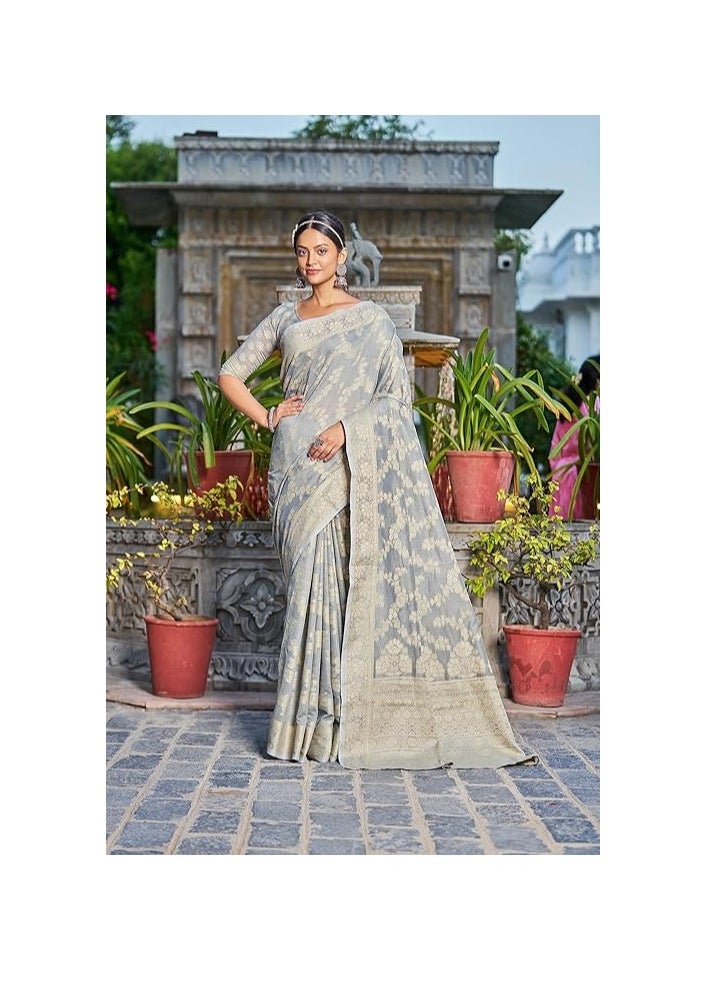Women's Lucknowi Chikankari Linen cotton Woven Sarees For Women with Blouse sarees for Women