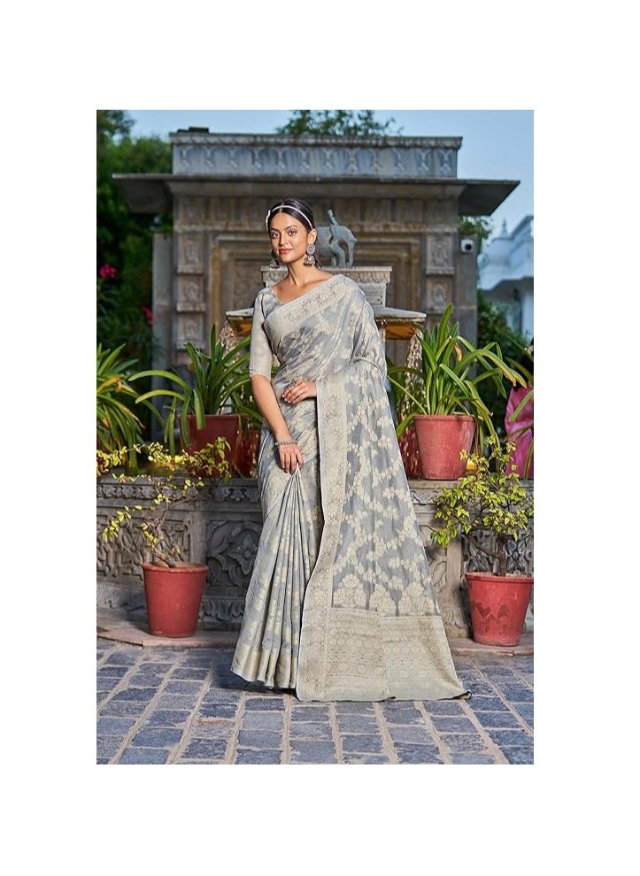 Women's Lucknowi Chikankari Linen cotton Woven Sarees For Women with Blouse sarees for Women