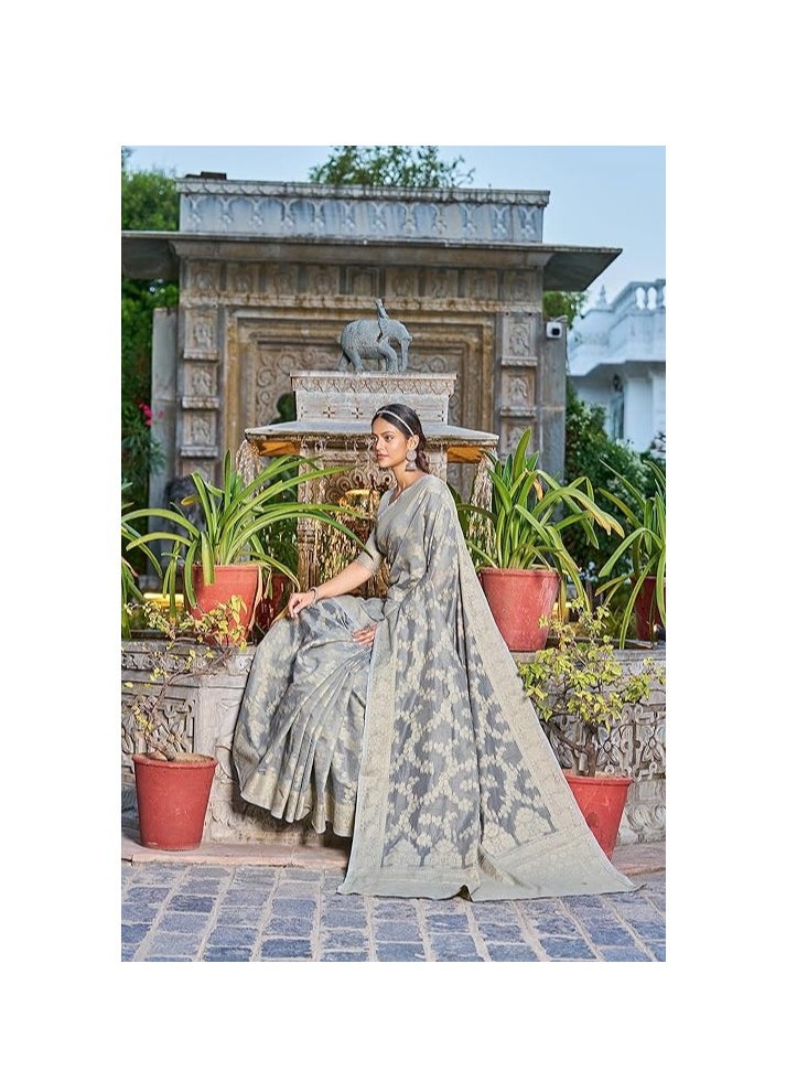 Women's Lucknowi Chikankari Linen cotton Woven Sarees For Women with Blouse sarees for Women