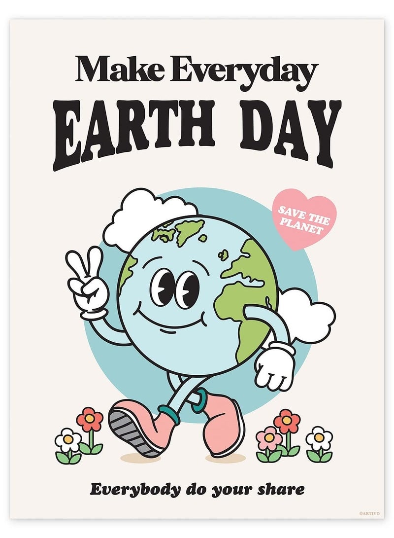 Captaintech Retro Poster Wall Art Print, Make Everyday Earth Day Retro Poster, Positive Quote Wall Art, 60s 70s Aesthetic Colorful Wall Decor, Room Decor, Retro Aesthetic Decor - Image 1