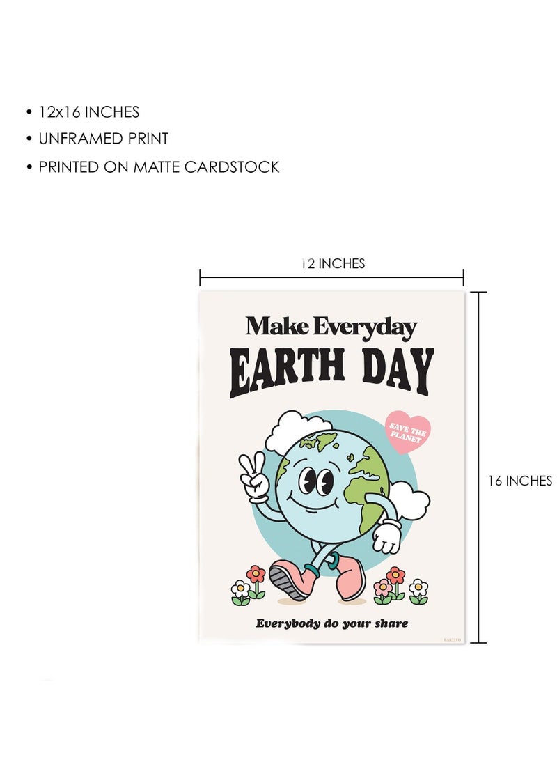 Captaintech Retro Poster Wall Art Print, Make Everyday Earth Day Retro Poster, Positive Quote Wall Art, 60s 70s Aesthetic Colorful Wall Decor, Room Decor, Retro Aesthetic Decor - Image 2