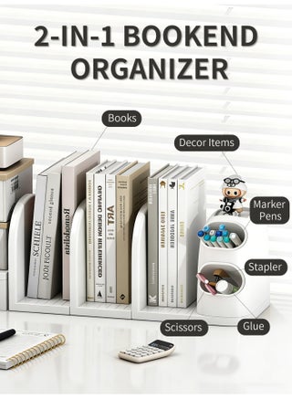 Adjustable Desk Organizer with File Holder, 2-in-1 Desktop Storage Rack for Books, Files & Stationery, Multi-Section Office Organizer for Home & Office - view 4