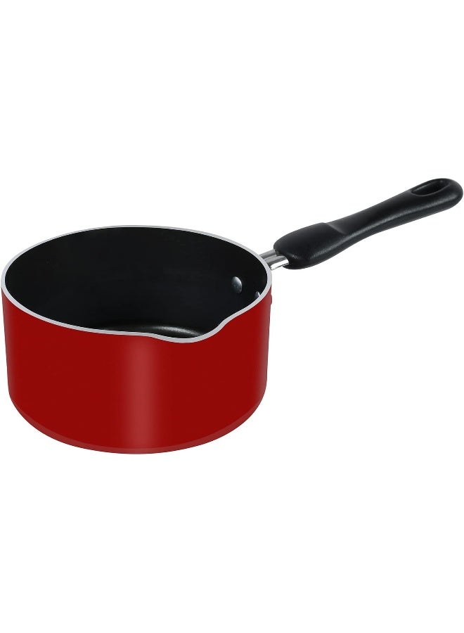 Prestige Classique Aluminium 14 CM Milk Pan, Non Stick Surface, Comfortable Grip Handle- Red Red 14cm - Image 1
