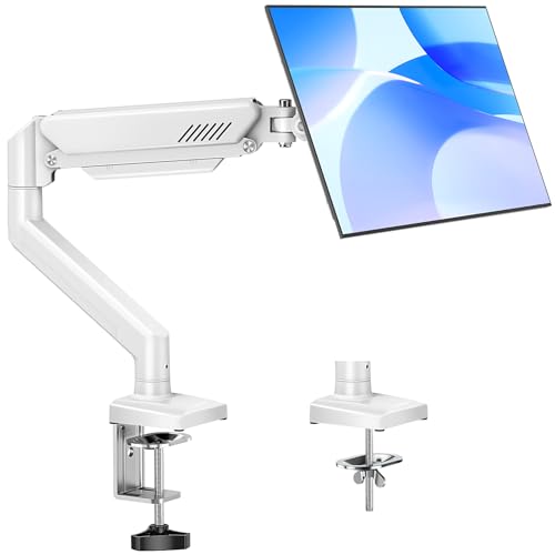 MOUNTUP Monitor Arm for 13-32 inch Screens, Monitor Desk Mount, Adjustable Height, VESA Mount with Clamp & Grommet Bases, Freelift White - Image 1
