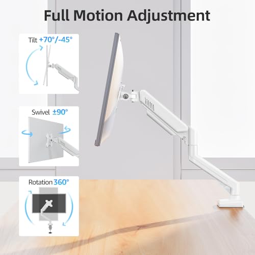 MOUNTUP Monitor Arm for 13-32 inch Screens, Monitor Desk Mount, Adjustable Height, VESA Mount with Clamp & Grommet Bases, Freelift White - Image 4