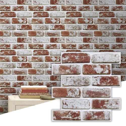 Commomy 10 Pcs 3D Brick Peel and Stick 118 x 118 Small Size Ultralight PVC Red Faux Brick Wallpaper Textured Wall Paneling for BacksplashKitchenLiving RoomBedroomRV Interior Wall Tiles - Image 1